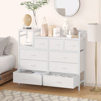 Garvee TV Stand with Charging Station, Bedroom Dresser for Living Room TV Stand with 9 Drawers, White