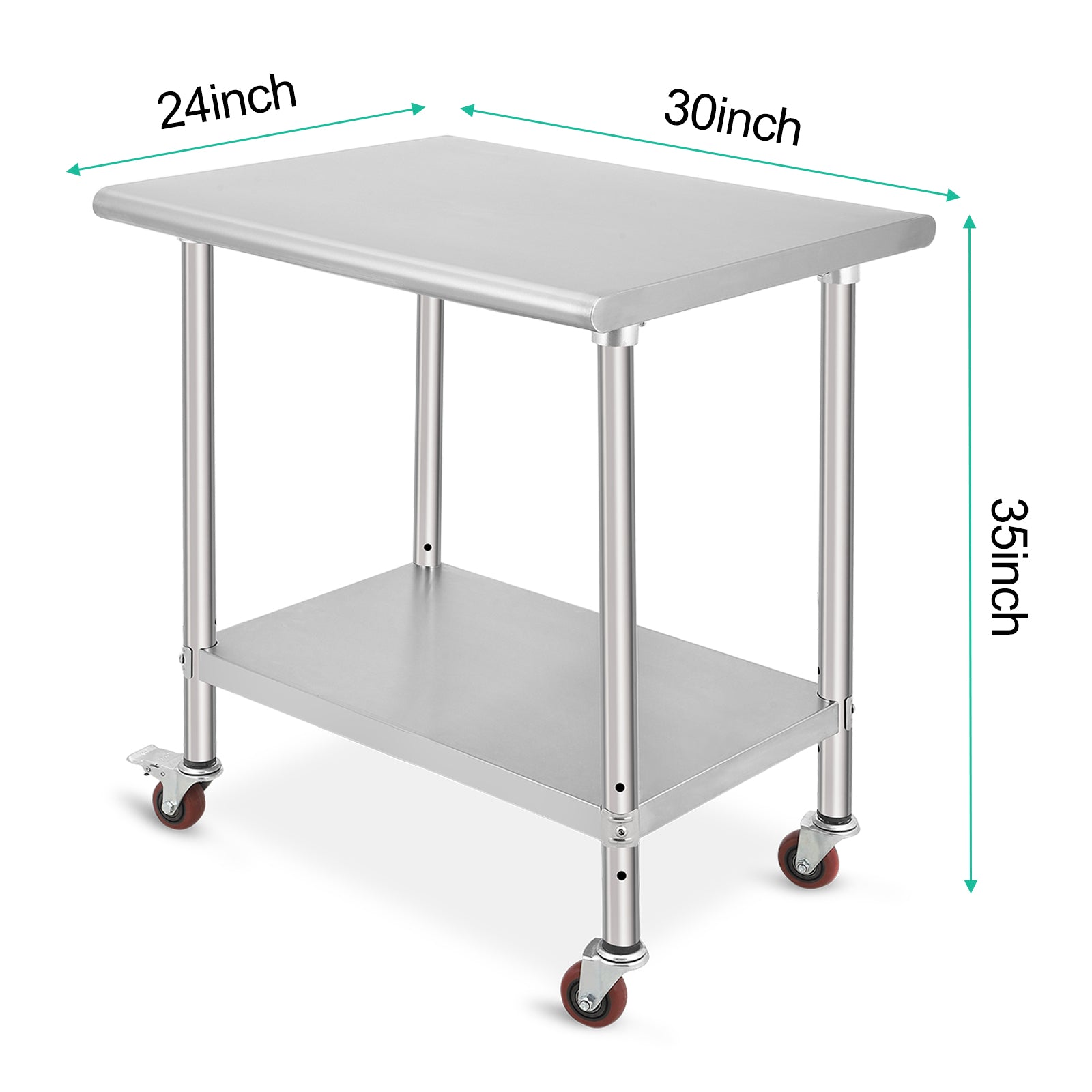GARVEE 30"L x 24"W x 35"H Stainless Steel Work Table - Heavy-Duty Table with Caster Wheels for Food Prep, Kitchen, Restaurant, Garage, and Commercial Use