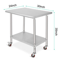 GARVEE 30"L x 24"W x 35"H Stainless Steel Work Table - Heavy-Duty Table with Caster Wheels for Food Prep, Kitchen, Restaurant, Garage, and Commercial Use