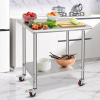GARVEE 30"L x 24"W x 35"H Stainless Steel Work Table - Heavy-Duty Table with Caster Wheels for Food Prep, Kitchen, Restaurant, Garage, and Commercial Use