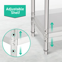 GARVEE 36"L x 24"W x 35"H Stainless Steel Work Table - NSF Certified Heavy-Duty Double-Tier Metal Trolley for Food Prep, Kitchen, Restaurant, and Commercial Workstations