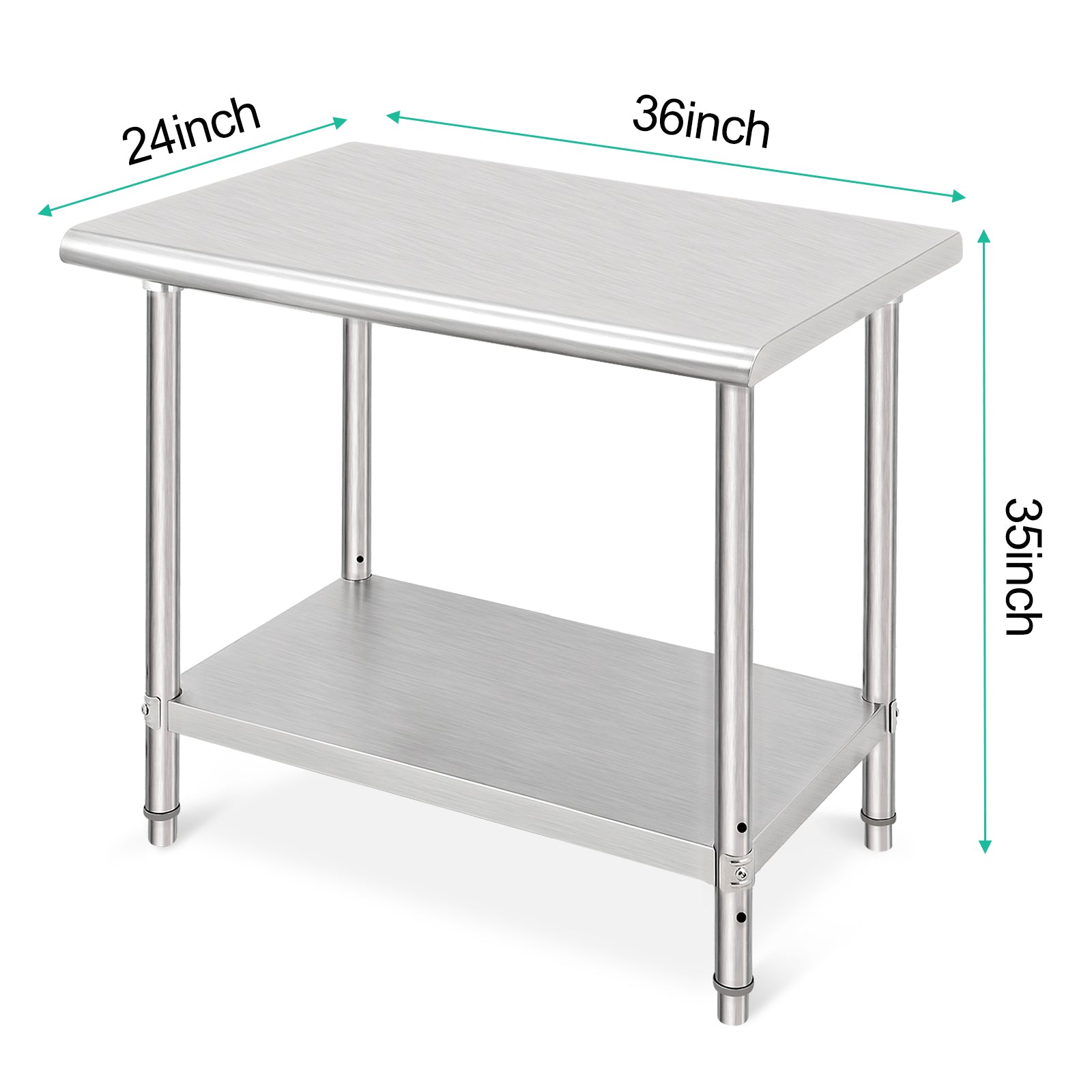GARVEE 36"L x 24"W x 35"H Stainless Steel Work Table - NSF Certified Heavy-Duty Double-Tier Metal Trolley for Food Prep, Kitchen, Restaurant, and Commercial Workstations