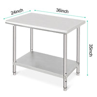 GARVEE 36"L x 24"W x 35"H Stainless Steel Work Table - NSF Certified Heavy-Duty Double-Tier Metal Trolley for Food Prep, Kitchen, Restaurant, and Commercial Workstations