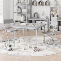 Garvee Boys and Girls Folding Table and Chairs Set of 3, Portable Table and Chair with Pu Soft Cushion, No Installation Required, Suitable for Eating, Reading and Playing, Grey