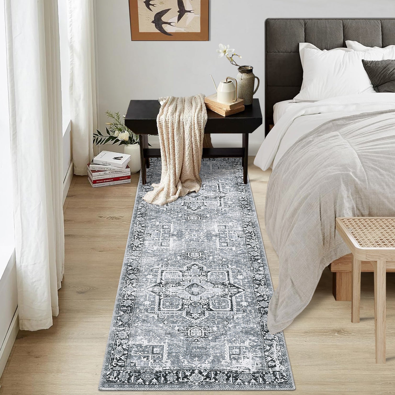 Garvee Washable Runner Rug 2x6 Kitchen Rug Runner Long Entryway Rug Low-Pile Rug for Bedroom Non-Skid Soft Carpet Throw Rug for Bathroom Laundry Room Hallway, Grey