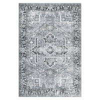 Garvee Machine Washable Rug 9x12 Vintage Design Area Rugs with Non Slip Rugs for Living Room Bedroom Floral Print Rug Carpet Stain Resistant, Grey