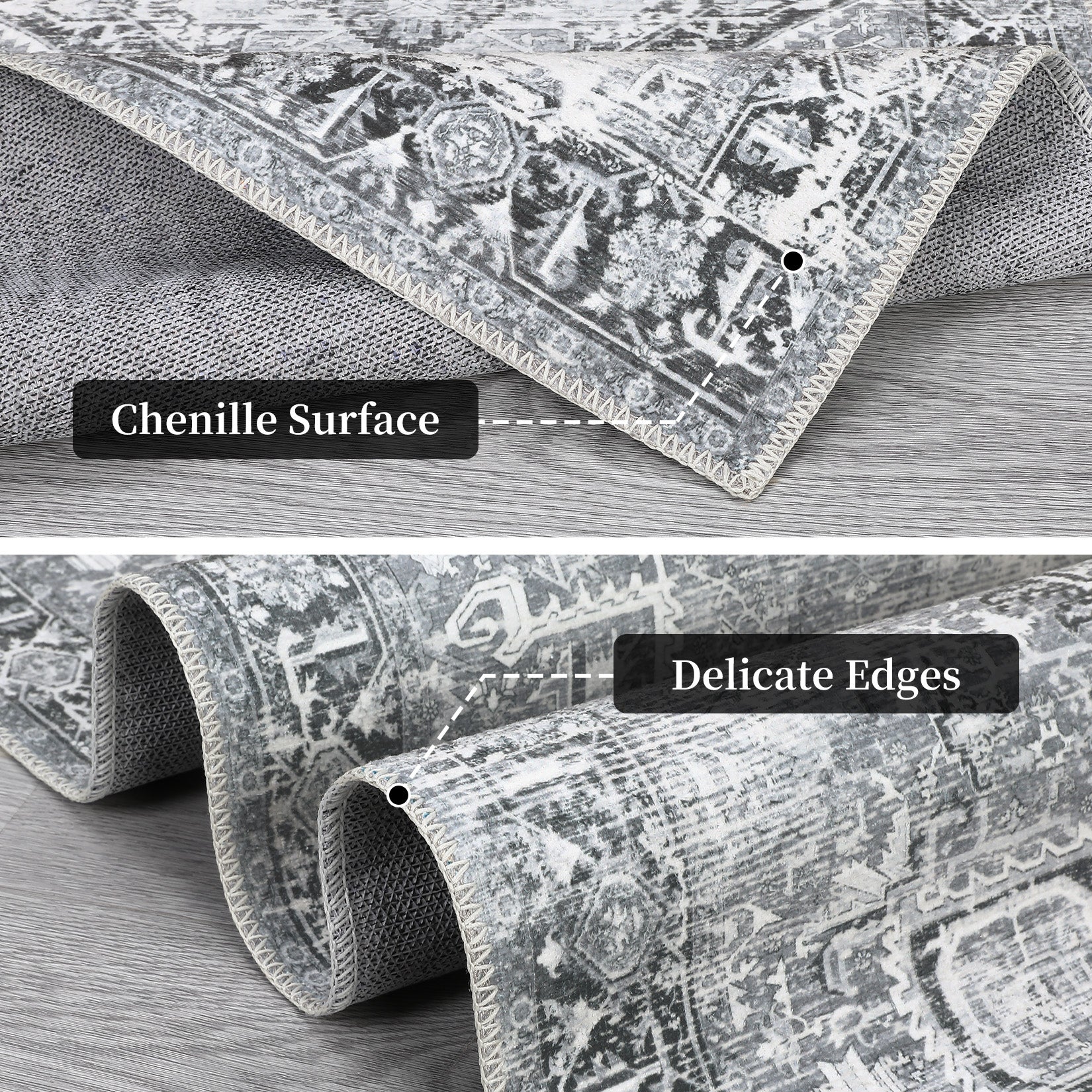 Garvee Machine Washable Rug 9x12 Vintage Design Area Rugs with Non Slip Rugs for Living Room Bedroom Floral Print Rug Carpet Stain Resistant, Grey