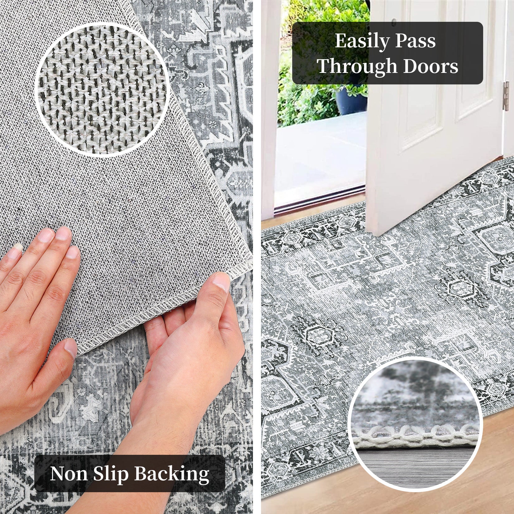 Garvee Washable Runner Rug 2x6 Kitchen Rug Runner Long Entryway Rug Low-Pile Rug for Bedroom Non-Skid Soft Carpet Throw Rug for Bathroom Laundry Room Hallway, Grey