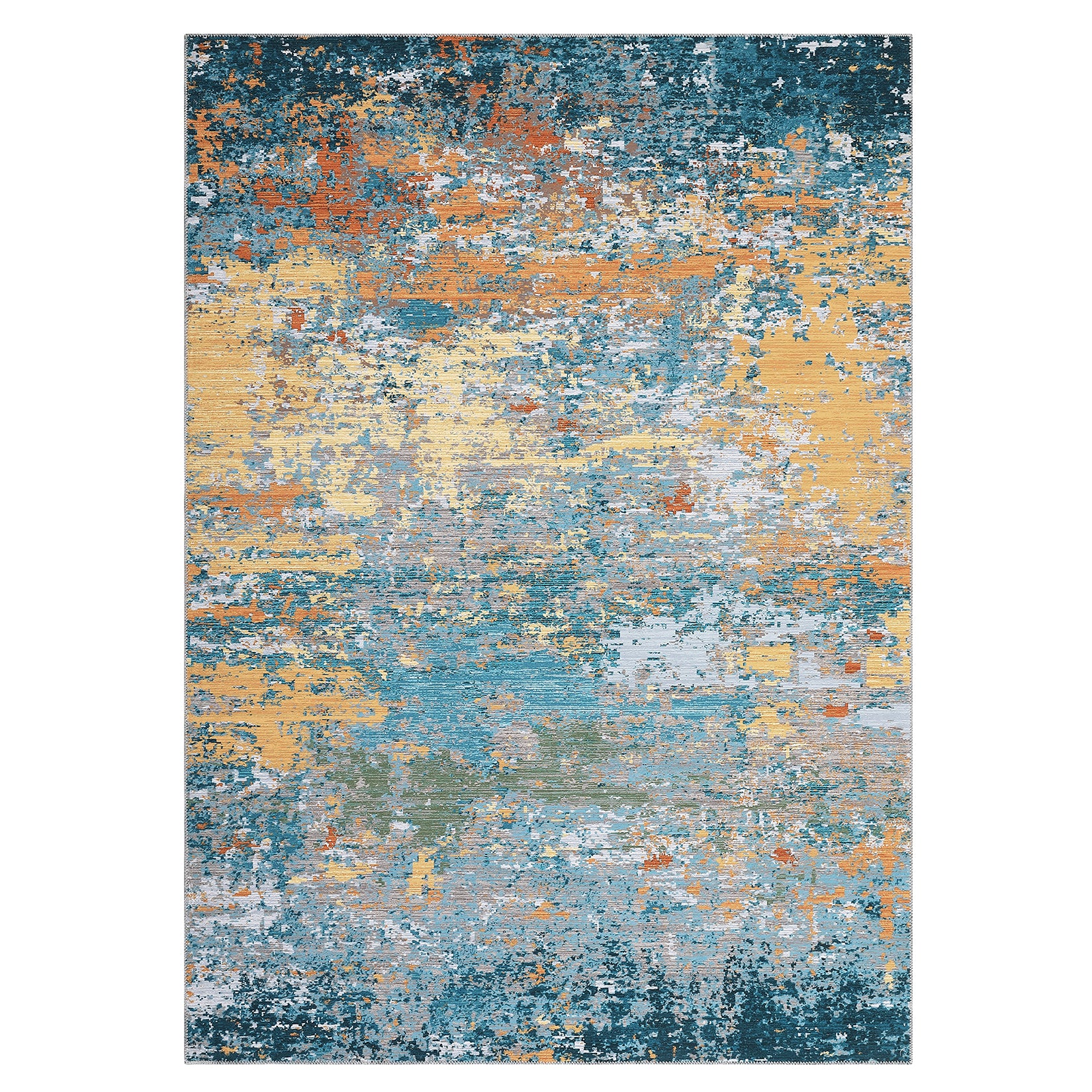 Garvee Gold Blue 9x12 Area Rug Washable Rugs for Living Room Modern Neutral Abstract Aesthetic Rug for Bedroom Dining Room Under Table Non-Shedding Large Area Rug Lightweight Foldable Accent Rug