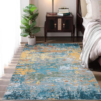 Garvee Gold Blue 9x12 Area Rug Washable Rugs for Living Room Modern Neutral Abstract Aesthetic Rug for Bedroom Dining Room Under Table Non-Shedding Large Area Rug Lightweight Foldable Accent Rug