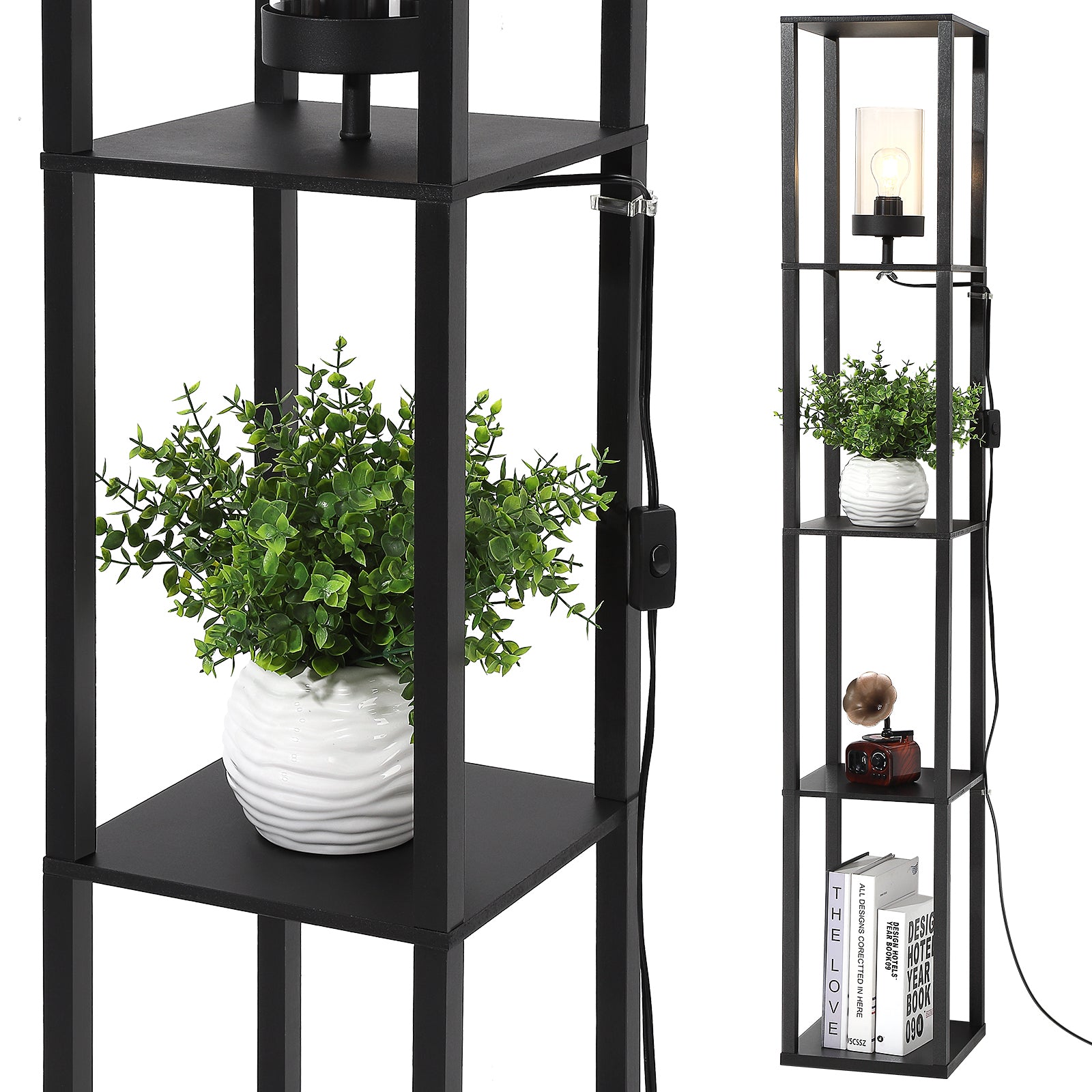Garvee Floor Lamp with Shelves, 4-Tier Modern Shelf Floor Lamp with Warm White LED Bulb, Display Lamp for Living Room, Bedroom and Office - Black