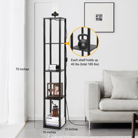 Garvee Floor Lamp with Shelves, 4-Tier Modern Shelf Floor Lamp with Warm White LED Bulb, Display Lamp for Living Room, Bedroom and Office - Black