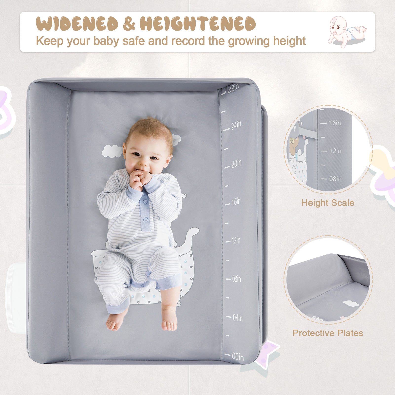 Garvee Portable Baby Changing Table, Garvee Foldable Diaper Change Table with Wheels, Adjustable Height, Cleaning Bucket, Changing Station for Infant Mobile Nursery Organizer for Newborn