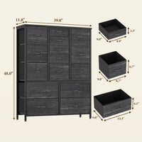 Garvee 15 Drawer Dresser for Bedroom - Tall & Versatile Storage Organizer with Fabric, Metal Frame, Wood Top - Side Pockets, Hooks, Easy Assembly - Charcoal Black