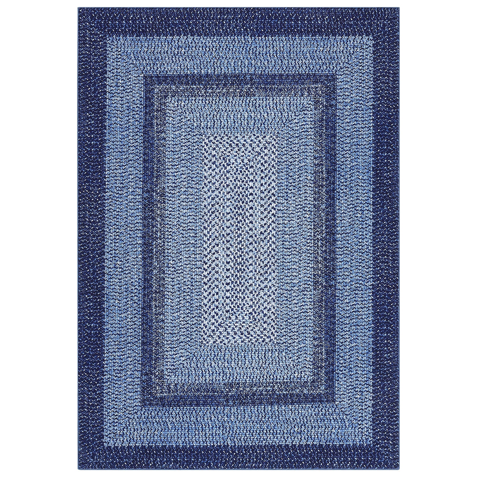 Garvee Bordered Navy Blue 3x5 Area Rug, Washable Rug for Bedroom Braided Printed Throw Carpet, Living Room Rug Non Slip Stain Resistant Small Dining Room Mat, Rustic Accent Small Carpet for Entryway Home Decor
