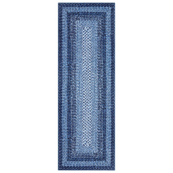 Garvee Navy Boho Kitchen Runner Rug 2x6, Washable Non Slip Low Pile Faux Wool Carpet, Vintage Braided Print Rug for Hallway Entryway Laundry Room