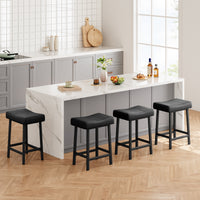 Garvee 24 Inch Backless Saddle Barstools Set of 4, Counter Height Upholstered Padded Barstools with Curved Surface, Metal Leg and Footrest, for Kitchen Counter, Home Bar (Black)