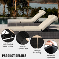 Garvee Set of 2 Outdoor Chaise Lounge Chairs - PE Rattan Recliners with Adjustable Backrest & Side Table, Earth Gray Cushions, All-Weather Steel Frame