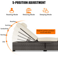 Garvee Set of 2 Outdoor Chaise Lounge Chairs - PE Rattan Recliners with Adjustable Backrest & Side Table, Earth Gray Cushions, All-Weather Steel Frame