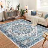 Garvee Area Rug for Living Room, 8x10 Machine Washable Vintage Rug Carpet for Bedroom Dinning Room, Distressed Area Rug Indoor Non Slip No Pile, Blue Green - Blue Green