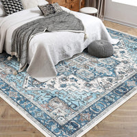 Garvee Area Rug for Living Room, 8x10 Machine Washable Vintage Rug Carpet for Bedroom Dinning Room, Distressed Area Rug Indoor Non Slip No Pile, Blue Green