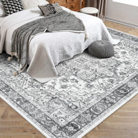 Garvee Area Rug for Living Room, 5x7 Machine Washable Vintage Rug Carpet for Bedroom Dinning Room, Distressed Area Rug Indoor Non Slip No Pile, Grey