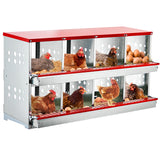 Garvee Chicken Nesting Boxes for Laying Eggs, 8 Compartment Metal Roll Out Away Nesting Boxes for Hens, Nesting Gift Boxes for Chickens Duck Poultry, Heavy Duty Chicken Coop with Perch - Red