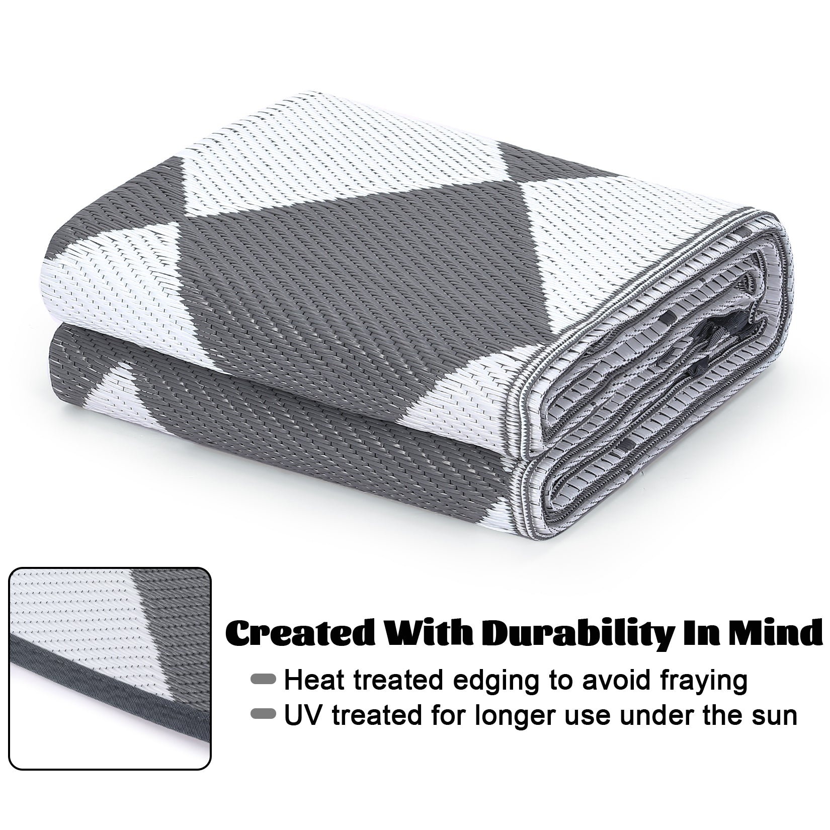 Garvee Outdoor Grey & White 5x8 Rug Outdoor Plastic Straw Rug Reversible Patio Rug Waterproof Camping Rug Portable Outdoor Mat for RV Porch Balcony Patio Camping Picnic Beach Outdoor Rugs