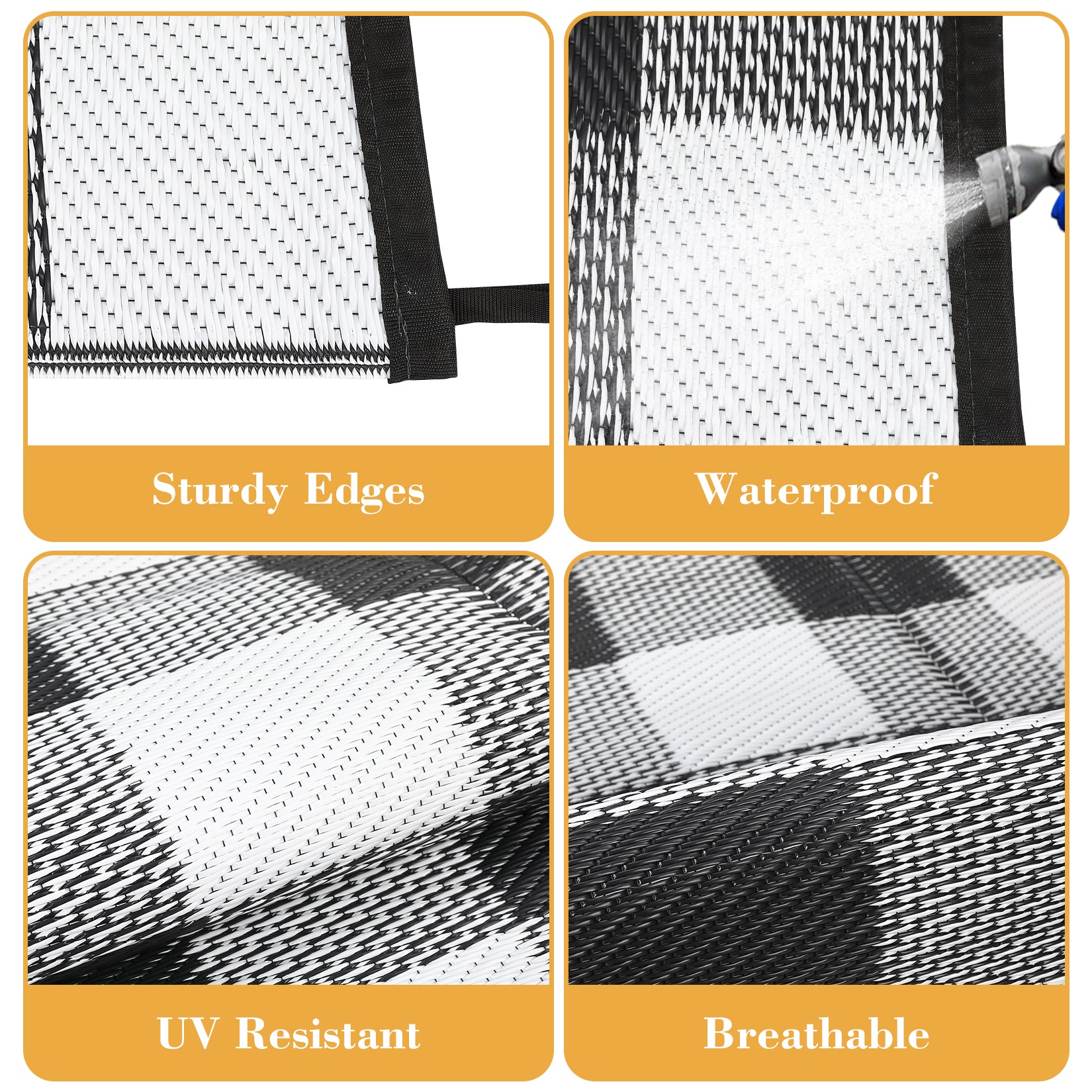 Garvee Outdoor Black & White 10x14 Rug, Outdoor Plastic Straw Rug for Camping, RV Mat Outside, Outdoor Carpet for Porch, Deck, Backyard, Balcony, Picnic
