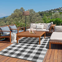 Garvee Outdoor Black & White 10x14 Rug, Outdoor Plastic Straw Rug for Camping, RV Mat Outside, Outdoor Carpet for Porch, Deck, Backyard, Balcony, Picnic