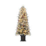 Garvee 4.5ft Xmas Tree, Pre Lit Snow Flocked Artificial Christmas Tree with 200 LED Lights & 8 Lighting Modes, Premium Christmas Pine Tree for Christmas Decoration, Yard, Home, Office - X Potted-1 Pack