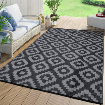 Garvee Outdoor Black & Grey 5x8 Reversible Plastic Straw Rug – Waterproof Modern Rug for Patio, RV, Backyard, Deck, Picnic, Beach, Camping, or Indoor Use