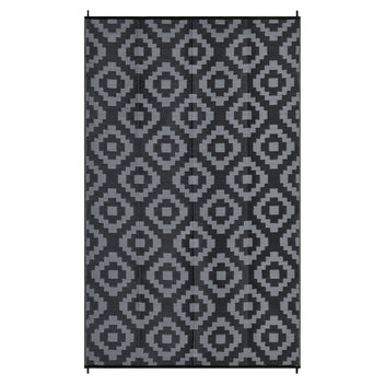 Garvee Outdoor Black & Grey 10x14 Rug Waterproof Reversible UV-Resistant Plastic Straw Rug with Carry Bag and Stakes for Camping Patio Deck