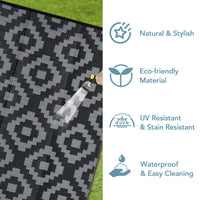 Garvee Outdoor Black & Grey 5x8 Reversible Plastic Straw Rug – Waterproof Modern Rug for Patio, RV, Backyard, Deck, Picnic, Beach, Camping, or Indoor Use