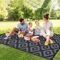 Garvee Outdoor Black & Grey 9x18 Rug for Patios Waterproof Reversible Mats Plastic Straw Rug Modern Geometric Floor Mat for Patio Porch RV Backyard Pool Deck Picnic Beach Trailer Camping Diamond