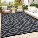 Garvee Outdoor Black & Grey 8x10 Rug Carpet Waterproof Plastic Straw Rug Reversible Patio Rug RV Camping Rug Outdoor Rugs Porch Rug Patio Rug Outside RV Mat Deck Balcony Picnic Beach Decor - Black & Gray