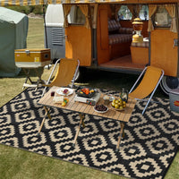 Garvee Outdoor Black & Coffee 9x18 Rug for Patios Waterproof Reversible Mats Plastic Straw Rug Modern Geometric Floor Mat for Patio Porch RV Backyard Pool Deck Picnic Beach Trailer Camping Diamond