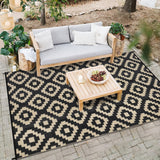 Garvee Outdoor Black & Coffee 9x18 Rug for Patios Waterproof Reversible Mats Plastic Straw Rug Modern Geometric Floor Mat for Patio Porch RV Backyard Pool Deck Picnic Beach Trailer Camping Diamond - Black & Coffee