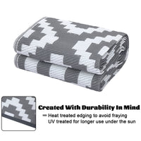 Garvee Outdoor Grey & White 8x10 Rug Carpet Waterproof Plastic Straw Rug Reversible Patio Rug RV Camping Rug Outdoor Rugs Porch Rug Patio Rug Outside RV Mat Deck Balcony Picnic Beach Decor