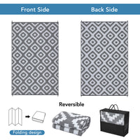 Garvee Outdoor Grey & White 9x18 Rug for Patios Waterproof Reversible Mats Plastic Straw Rug Modern Geometric Floor Mat for Patio Porch RV Backyard Pool Deck Picnic Beach Trailer Camping