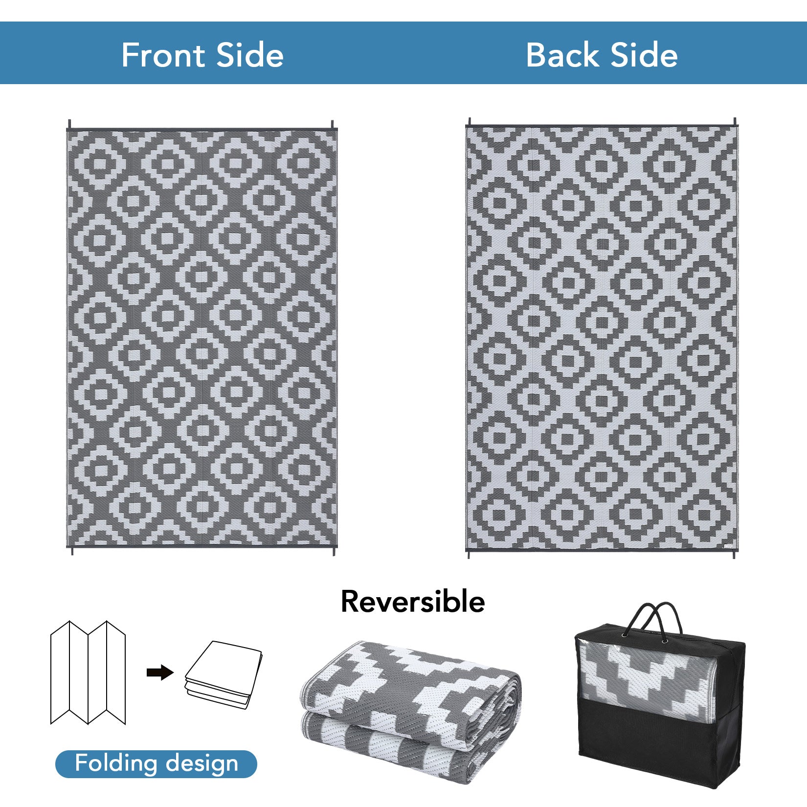 Garvee Outdoor Grey & White 8x10 Rug Carpet Waterproof Plastic Straw Rug Reversible Patio Rug RV Camping Rug Outdoor Rugs Porch Rug Patio Rug Outside RV Mat Deck Balcony Picnic Beach Decor