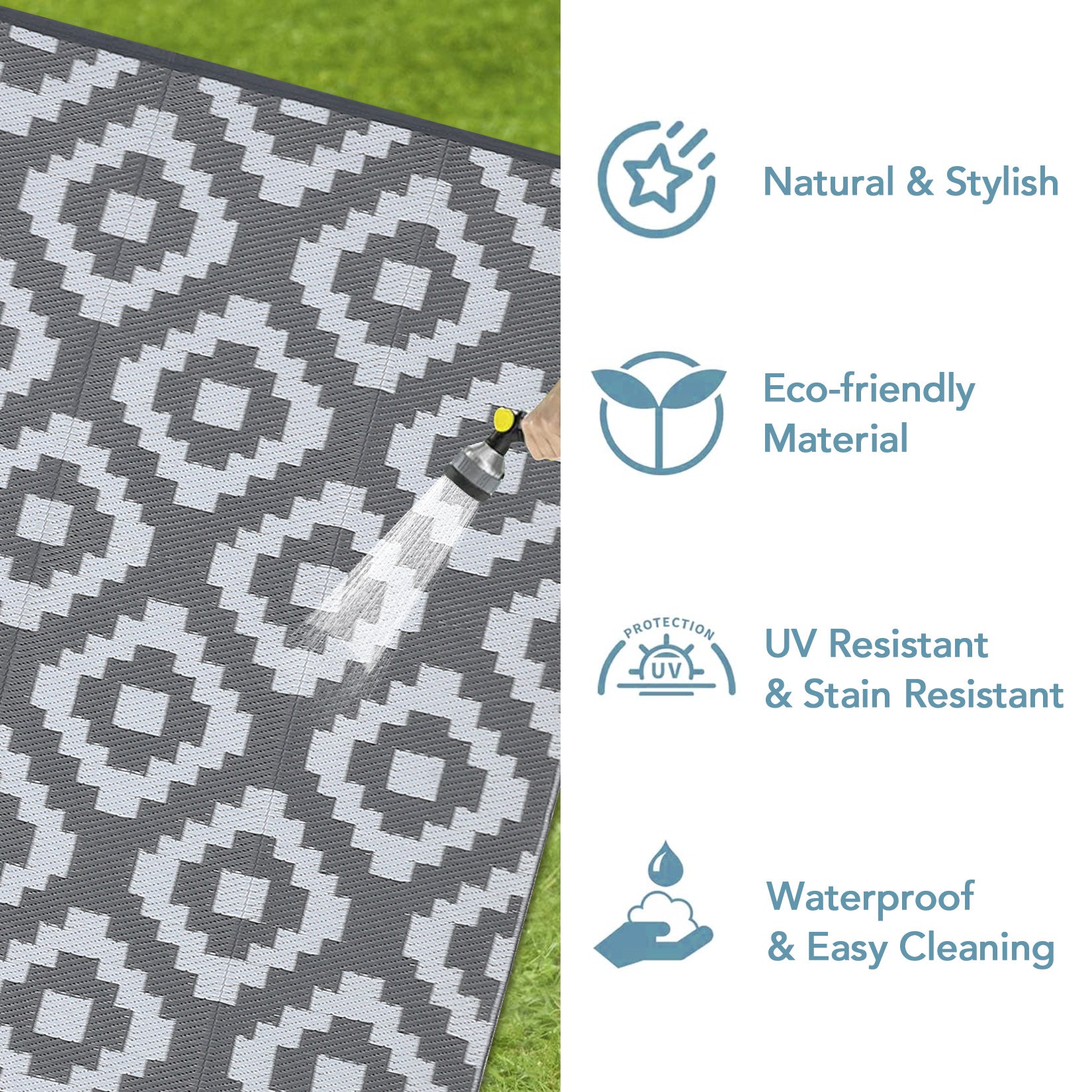 Garvee Outdoor Grey & White 8x10 Rug Carpet Waterproof Plastic Straw Rug Reversible Patio Rug RV Camping Rug Outdoor Rugs Porch Rug Patio Rug Outside RV Mat Deck Balcony Picnic Beach Decor