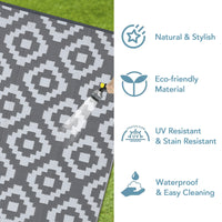 Garvee Outdoor Grey & White 8x10 Rug Carpet Waterproof Plastic Straw Rug Reversible Patio Rug RV Camping Rug Outdoor Rugs Porch Rug Patio Rug Outside RV Mat Deck Balcony Picnic Beach Decor