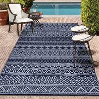 Garvee Outdoor Navy Blue & White 6x9 Reversible Rug, Modern Bohemian Style, Weatherproof, Durable PP Plastic, Easy to Clean, Portable, Perfect for Patio, Deck, Backyard