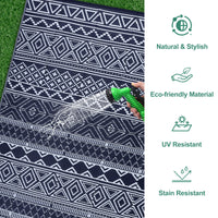 Garvee Outdoor Navy Blue & White 6x9 Reversible Rug, Modern Bohemian Style, Weatherproof, Durable PP Plastic, Easy to Clean, Portable, Perfect for Patio, Deck, Backyard