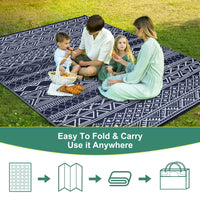 Garvee Outdoor Navy Blue & White 6x9 Reversible Rug, Modern Bohemian Style, Weatherproof, Durable PP Plastic, Easy to Clean, Portable, Perfect for Patio, Deck, Backyard