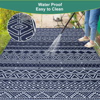 Garvee Outdoor Navy Blue & White 6x9 Reversible Rug, Modern Bohemian Style, Weatherproof, Durable PP Plastic, Easy to Clean, Portable, Perfect for Patio, Deck, Backyard