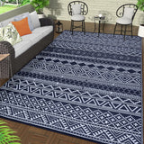Garvee Outdoor Navy Blue & White 6x9 Reversible Rug, Modern Bohemian Style, Weatherproof, Durable PP Plastic, Easy to Clean, Portable, Perfect for Patio, Deck, Backyard - Navy Blue & White