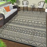 Garvee Outdoor Black & Coffee 8x10 Rug Carpet Waterproof Reversible Patio Rug Boho Print Camping Rug Plastic Straw Rug Geometric Rv Mat for Patio Camping Picnic Backyard Deck Balcony Porch Beach - Black & Coffee