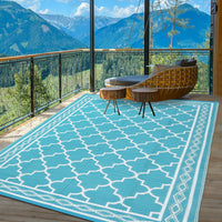 Garvee Outdoor Light Blue 5x8 Waterproof Rug – Plastic Straw Moroccan Rug for Patio, Camping, Picnic, Backyard, Deck, Balcony, or Porch